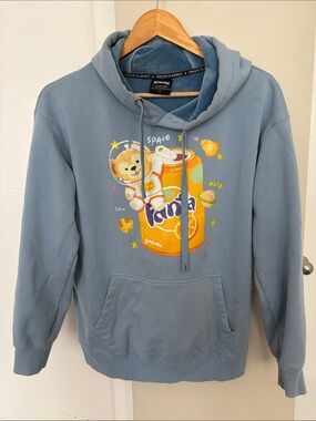 Blue Kids Hoodie with Space Bear & Soda Graphic